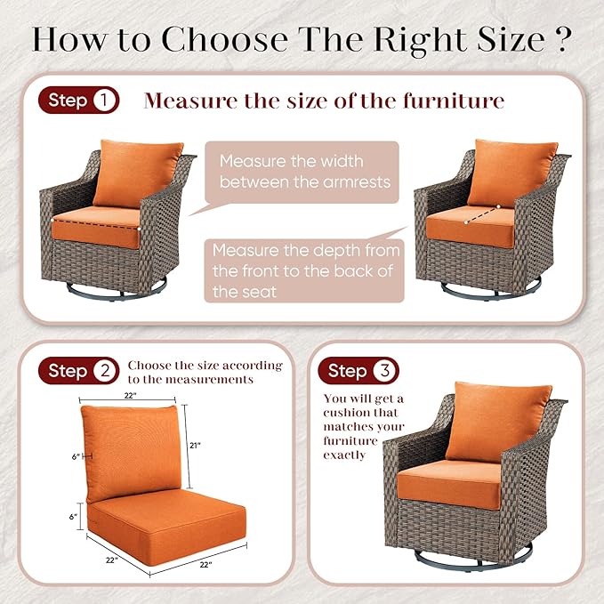 Luxury Outdoor Seat Cushion Set-22 x 22 x 6 Inch Outdoor Chair Cushions with Water Resistant & Removable Cover Outdoor Cushions for Patio Furniture Chair Sofa Couch-Beige