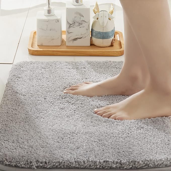 COSY HOMEER Bath Rugs for Bathroom Extra Thick - Anti-Slip Bath Mats Soft Plush Yarn Shaggy 100% Strong Mirco Polyeste Mat Living Room Bedroom Mat Floor Water Absorbent(Grey,20x32 - Inches)