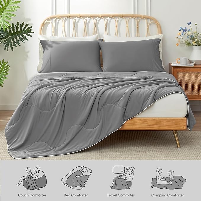 Snuggle Sac Cooling Comforter King Size, Breathable Cooling Blankets for Hot Sleepers and Night Sweats, Soft Lightweight King Size Blankets, 106x90 Inches, Dark Gray