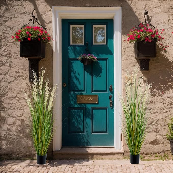 Artificial Plant 47in Tall 2pk Grass, Onion Grass Artificial Greenery Floor Plants Faux Pampas Grass in Pot, Ideal Housewarming/Office Gift for Indoor Outdoor