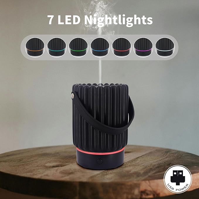 Essential Oil Diffuser - Multifunction Aromatherapy Diffuser 7 LED Color Changing Light 100ML Ceramic Diffuser Easy to Clean Suitable for Home,Office(Black)