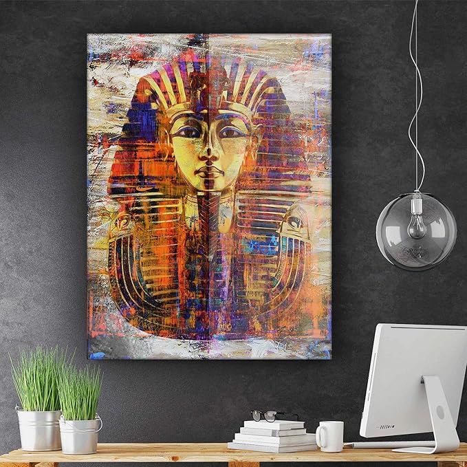 SuccessHunters King Tut Wall Art Canvas Print Pharaoh Mask Ancient Egypt Art Egyptian Prints Home Decor Pop Art Office Decor Egyptian Gift (36" x 24")