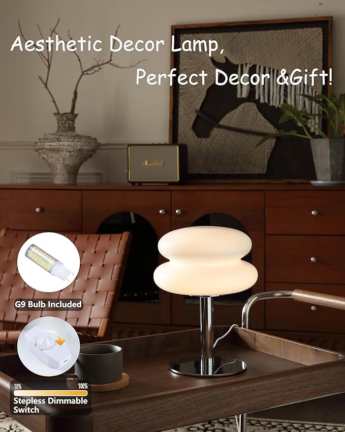 Mushroom Lamp for Bedroom,Mid Century Modern Lamp for Nightstand, Dimmable Retro Egg Tart Bedside Small Lamps,Unique Home Mushroom Decor Aesthetic Cute Table Lamps for Living Room(White)
