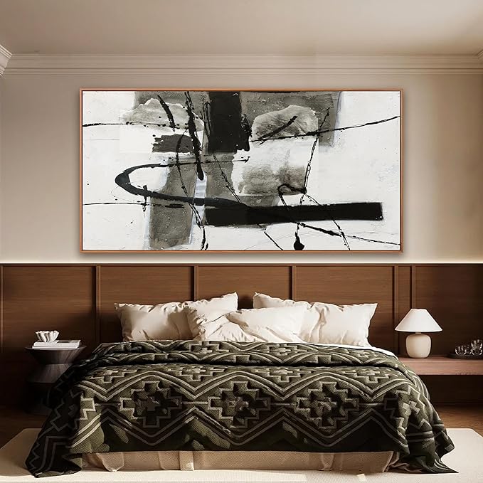 Modern Black and White Abstract Canvas Wall Art Decor Maximalist Home Decor Wall Art Prints Modern Irregular Graffiti Large Framed paintings Wall Decorations For Living Room Wall Bedroom Office Decor 29"x58"