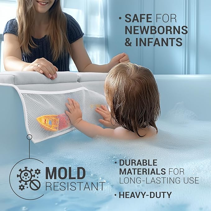 colsen Baby Bath Kneeler and Elbow Kneeling Rest Pad Set – Comfortable, 1.5” Thick, Painless, Non-Slip, Foldable Mat for Bathing Parents, with Toy Organizer for Babies and Toddlers - Grey