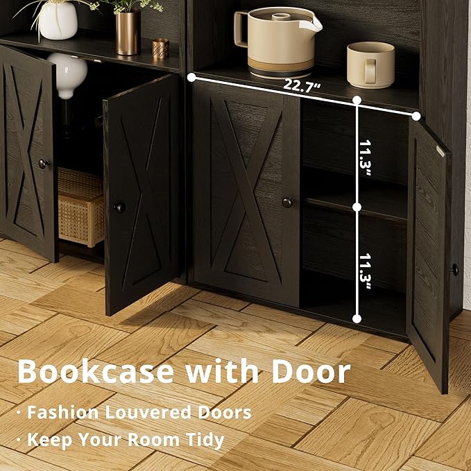 IRONCK Tall Bookcase with LED Lights, 70 in Industrial Bookshelf Display Shelf Floor Standing for Home Office, Living Room, Bed Room