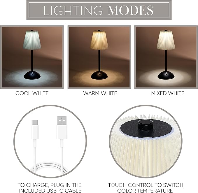 Camden Reed Table Lamp, Desk lamp, 3 Different Lighting Modes, Modern Minimal Design for Dinner/Coffee Table/Restaurant/Bedroom, Bell Black