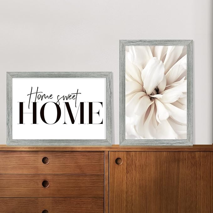 12x18 Frame Set of 2, Rustic Grey Wood Style, Display 12 x 18 Poster without Mat or 8.5x11 Picture with Mat, Wall Mounting Horizontal and Vertical
