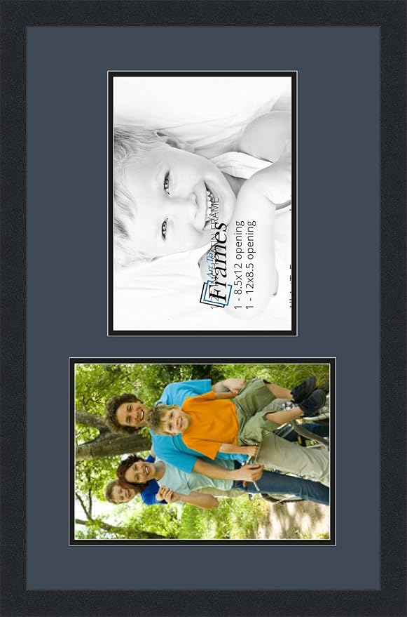 ArtToFrames Collage Photo Frame Double Mat with 2 - 8.5x12 Openings and Satin Black Frame