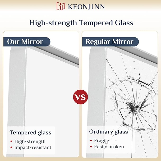Keonjinn White Framed Mirrors for Bathroom 20 x 30 Inch Rounded Rectangle Bathroom Mirrors for Wall, White Farmhouse Mirror for Home Decor, HD Tempered Glass, Seamless Metal Frame(Horizontal/Vertical)
