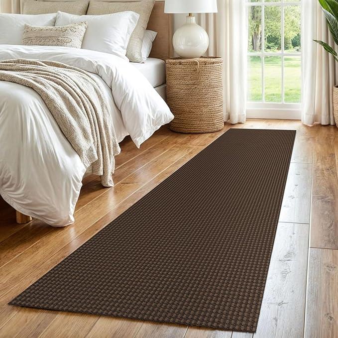IOHOUZE Washable Runner Rug 2x8 Non Slip Rubber Backed Hallway Runner Entryway Runner Indoor, Kitchen Rugs Woven Cotton Floor Carpet for Kitchen Hall Entrance Bedroom, Brown