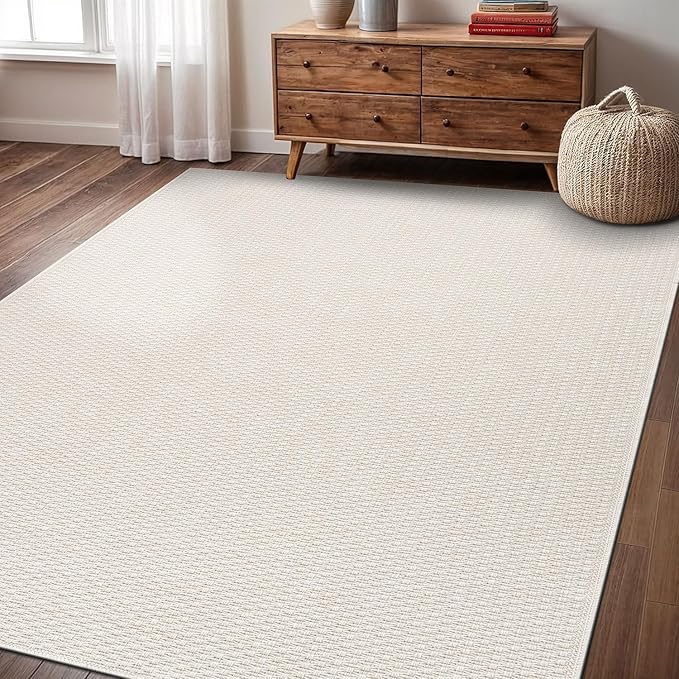 Easy Jute Rugs 8x10 White Color Living Room Indoor Outdoor Area Rug for Farmhouse Patio and Kitchen Rug High Traffic Washable Easy to Clean Solid Boho Woven Design Outside Carpet (8 x 10)