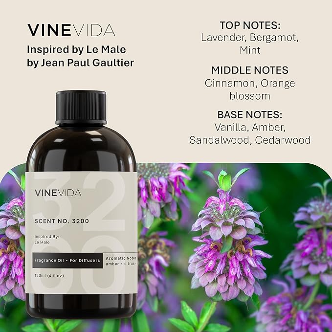 VINEVIDA [16 Fl Oz] Scent NO. 3200 Fragrance Oil for Cold Air Diffusers, Aromatic Notes of Lavender, Bergamot, Mint & Cinnamon Essential Oils for Diffuser Oil Refill & Air Freshener Spray