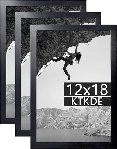 KTKDE 12x18 Picture Frame Black Wooden 3 Pack,Poster Frame with Polished Plexiglass, Studio Gallery Wall Hanging Posters & Best gift