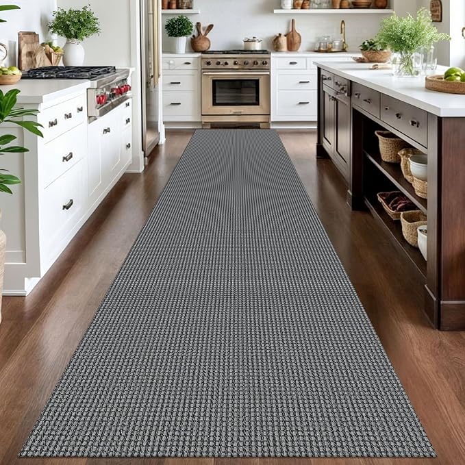 IOHOUZE Washable Exrea Long Hallway Runner Rug 3x14 Non Slip Rubber Backed Kitchen Runner Entryway Runner Indoor, Woven Rugs Floor Carpet for Kitchen Hall Entryway Stair,Dark Grey