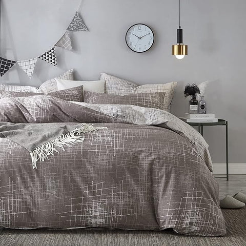 VM VOUGEMARKET King Duvet Cover Gray brown,Reversible Abstract Duvet Cover Set with Zipper,100% Cotton-Hotel Quality Modern Men/Women bedding Set-King,Artwork