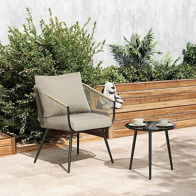 BPS 25x25 Inch Deep Seat Outdoor Cushion Set, Khaki Fade-Resistant and Water-Resistant Patio Chair Cushion for Wicker Chairs, Sofas, Love Seats