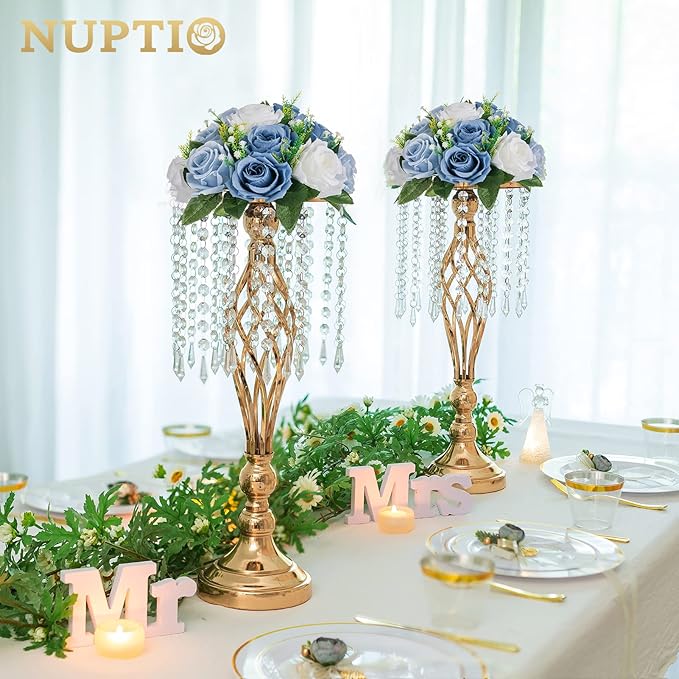 NUPTIO Flower Balls for Wedding Centerpieces - 6 Pcs 9.5 inch Diameter Fake Flower Ball Arrangement Bouquet Party Centerpieces for Tables - Dusty Blue Rose Bouquet Centerpiece Flowers for Table
