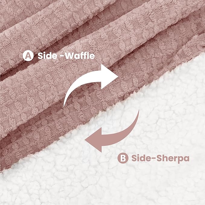 Heated Blanket Electric Blanket Queen Waffle, 84x90 Inches Dual Controllers Sherpa Fleece Fast Heating Blanket 6 Heating Levels & 10 Hours Auto Off ETL Certification, Pink Queen
