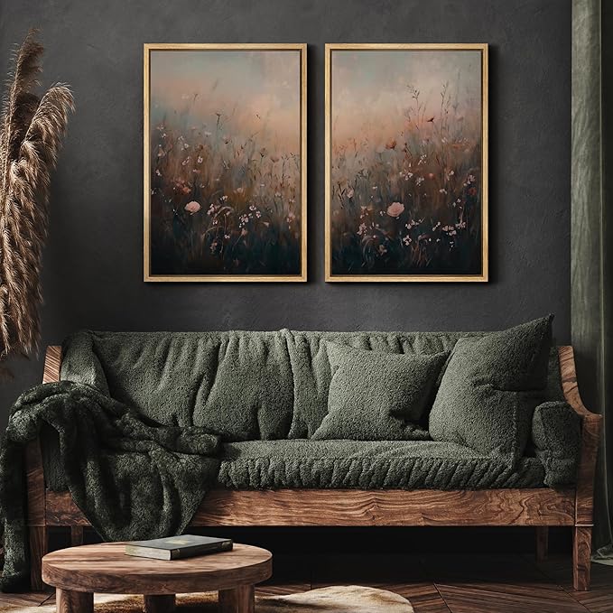 MUDECOR Framed Canvas Print Wall Art Forest and Lake Landscape Vintage Nature Scenery Illustrations Modern Art Decorative Bohemian Chic for Living Room, Bedroom, Office - 24"x36"x2 Natural
