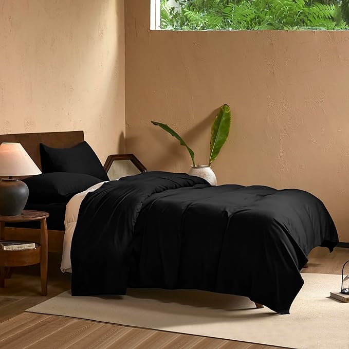EVERLY King Sheets Set,Luxuriously 400 Thread Count Organic Viscose Derived from Bamboo Bed Sheet,Cooling Sheets for King Size 4 Piece Deep Pockets Bedding Sheets &Pillowcases-Black