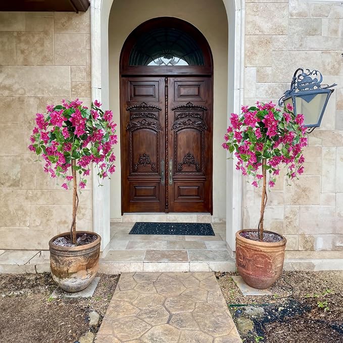 HUAESIN 2 Pack 5FT Bougainvillea Artificial Tree Tall Potted Fake Bougainvillea Trees Lifelike Faux Plants with Wood Trunk and Pink Flower for Indoor Outdoor Office Wedding Home Decor