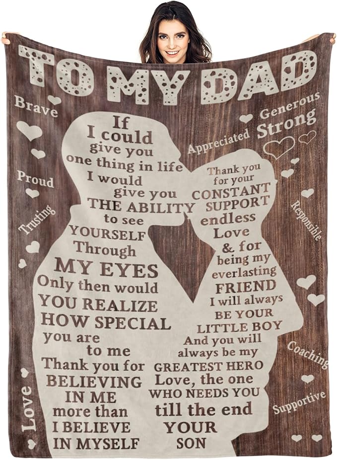 Fathers Day Blanket Gifts for Dad from Son, Best Dad Ever Blankets, Father Throw Blanket, 70" L x 50" W