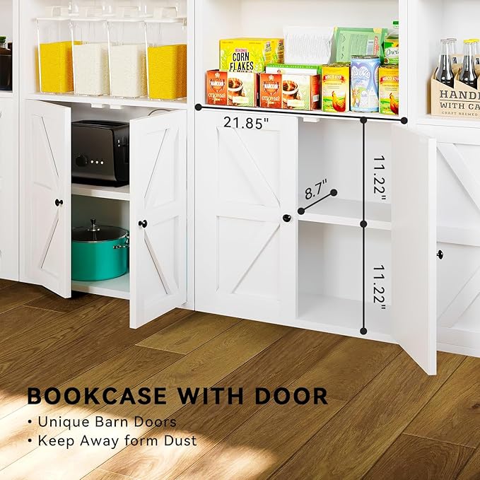 Tall Bookshelf Set of 2, 6 Tier Floor Standing Bookcase with Two Hinged Doors, Storage Organizer Display Shelves, Modern Corner Bookshelf Storage Cabinet for Living Room, Office, White