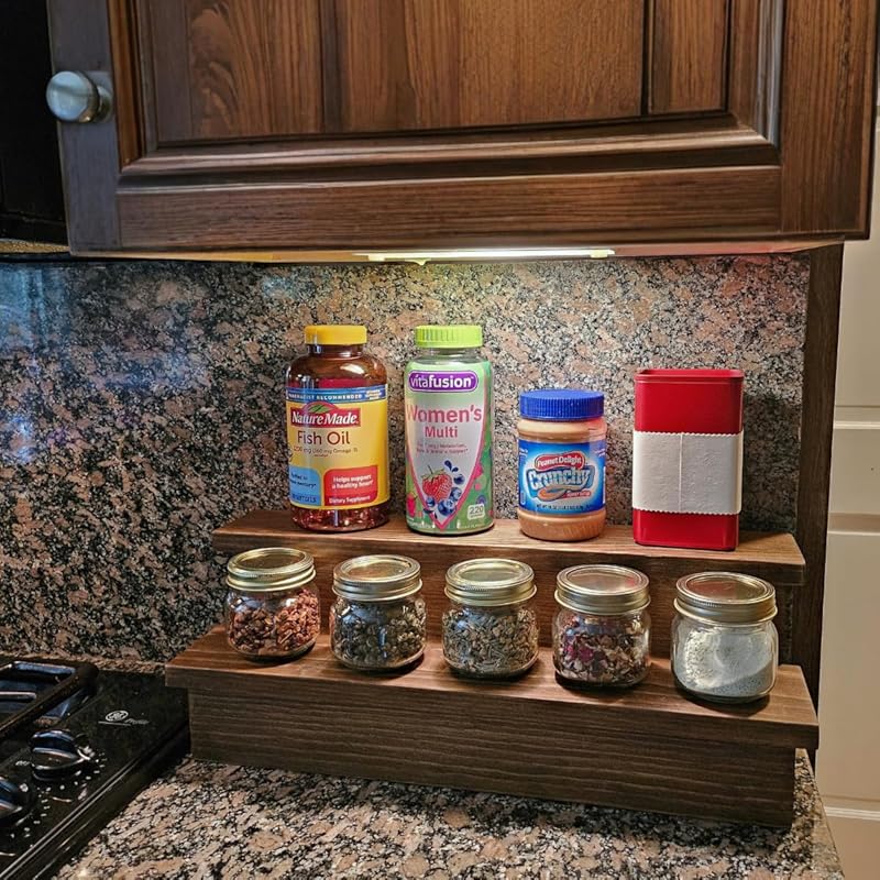 Handmade Liquor Bottle Display Shelf, Bar Display, Kitchen Counter Shelf, Crafted in USA with Premium Quality Wood, Rustic Espresso Finish (2 Tier, 20 inches)