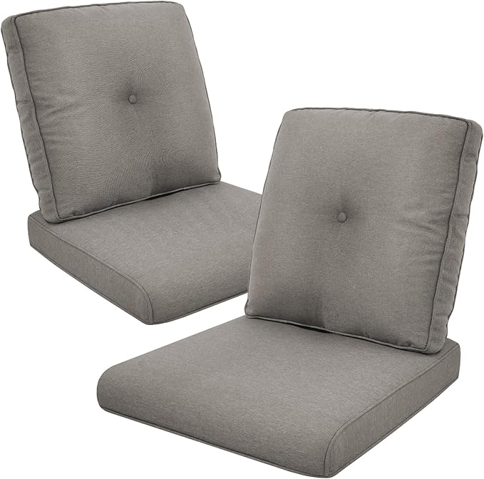 Patio Cushions for Outdoor Furniture - 22×24 Inches High Back and Deep Seating Outdoor Cushion for Patio Chairs Sofa Couch Loveseat Water Resistant(Grey/2 Set/Button)