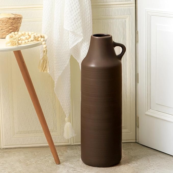 Mitt&Ditt Tall Floor Vase with Handles, 22.8 inch Large Flower Vases, Boho Decorative Pampas Grass Vases, Modern Ceramic Vase for Home Decor, Living Room, Table (Coffee)