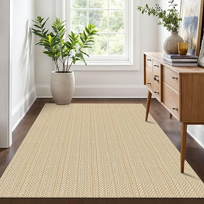 IOHOUZE Washable Area Rug 4x6 Non Slip Rubber Backed Woven Rugs for Entryway Indoor Bedroom Rugs Kitchen Rug Floor Throw Carpet for Entrance Front Door Living Room, Warm Beige/Orange/Apricot