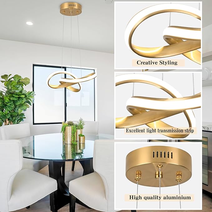 Modern LED Chandelier Contemporary Pendant Lighting Ring Light Fixture Gold with 4500K and 59in Height Adjustable Hanging Lamp for Kitchen Island Hallway Foyer Closet Corridor