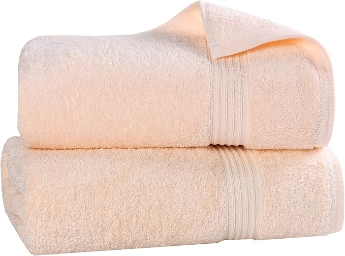 Superior Egyptian Cotton 2-Piece Bath Sheet Towel Set, Oversized Body Towels For Adults And Kids, Large Towel For Bath, Shower, Guest Bathroom, Spa, Gym, Resort, Essentials, Airbnb, Peach