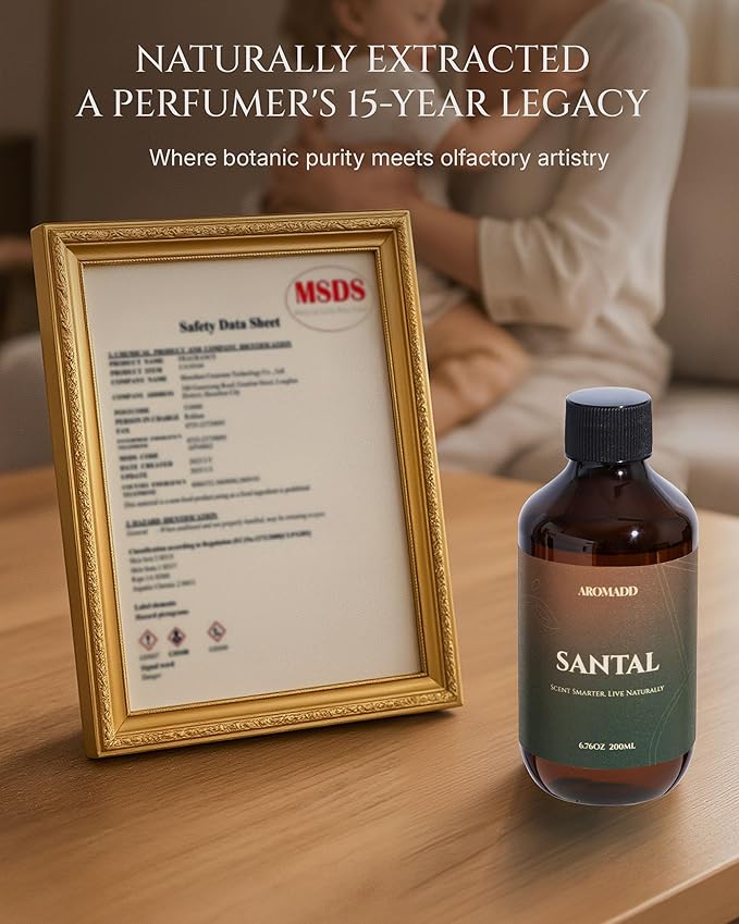Hotel Scents Diffuser Oil Santal, Luxury Essential Oils for Waterless Diffuser, Aromatherapy Hotel Diffuser Oil for Home & Office, Long-Lasting Air Freshener - 6.76 fl oz (200 mL)