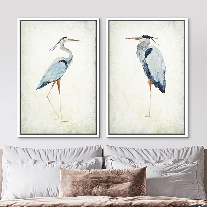 MUDECOR Framed Canvas Print Wall Art Heron Bird Illustrations Modern Art Decorative Bohemian Colorful Chic for Living Room, Bedroom, Office - 24"x36"x2 White