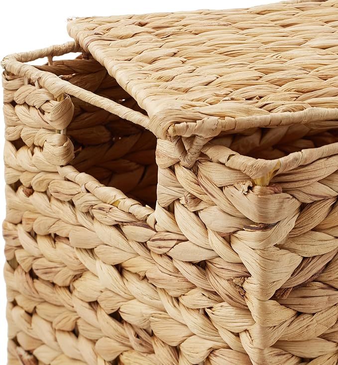 Casafield Set of 3 Water Hyacinth Storage Baskets with Lids, Natural - Small, Medium, Large Woven Nesting Bins for Bathroom, Bedroom, Closets, Shelves