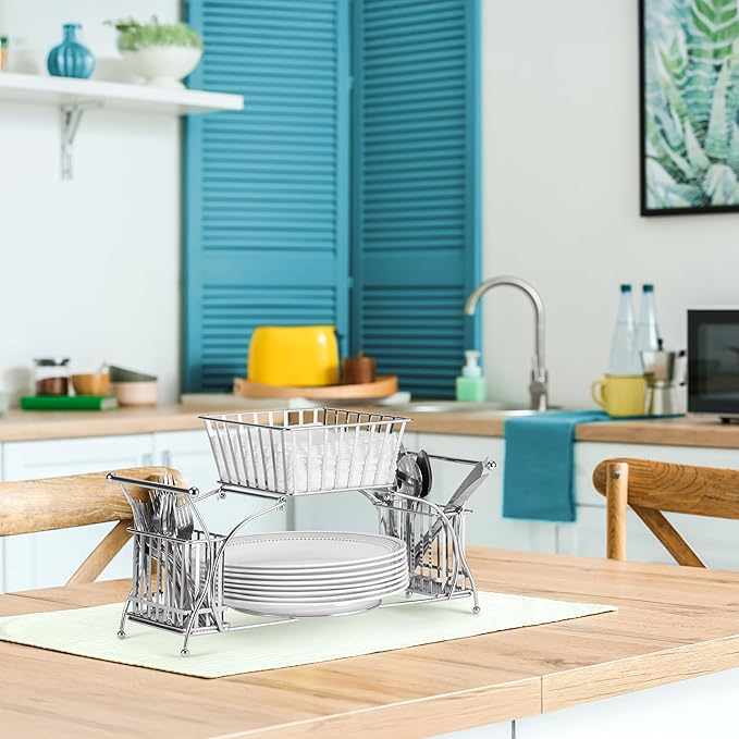 Sorbus Utensil Caddy — Use For Napkin, Cutlery, Plate Holder — Stackable Flatware Caddy, Tabletop Organizer — Ideal for Dining Table, Party, Buffet, Kitchen, Entertaining (Silver)