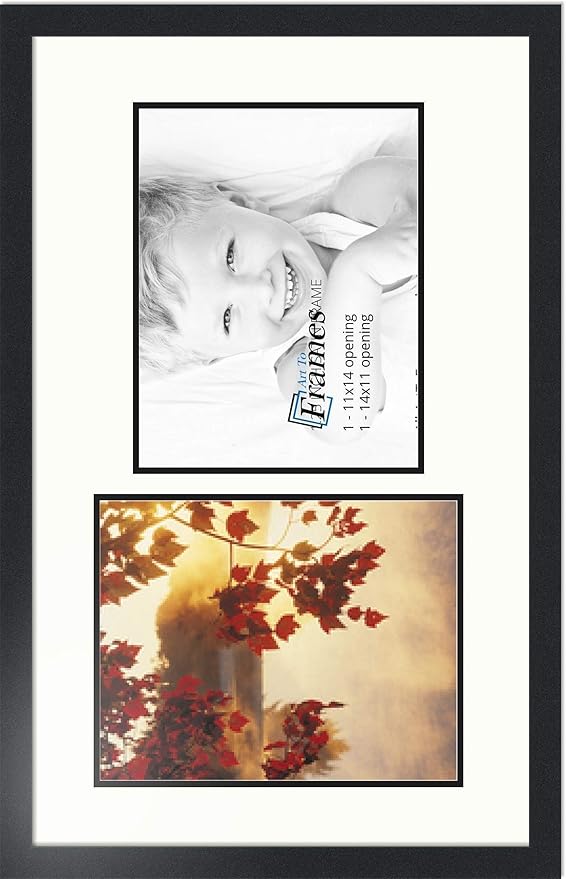 ArtToFrames Collage Photo Frame Double Mat with 2 - 11x14 Openings and Satin Black Frame