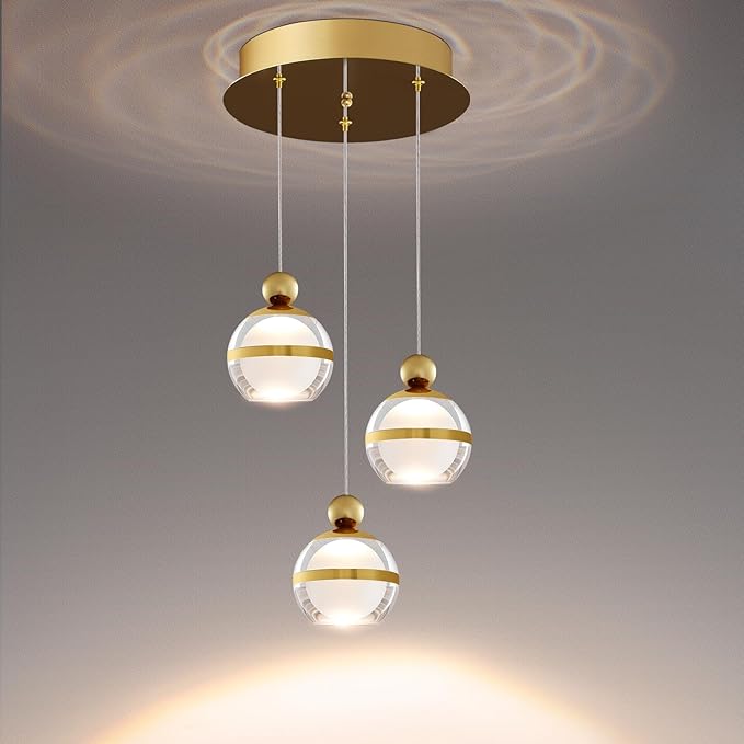 Modern Pendant Lights Gold Globe Cluster Hanging Pendant Light Fixtures Acrylic LED Pendant Lighting Kitchen Island for Dining Room Living Room Bedroom 3 Light