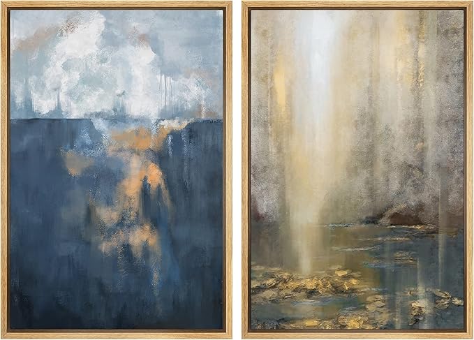 MUDECOR Framed Canvas Print Wall Art Set Pastel Paint Stroke Landscapes Abstract Shapes Illustrations Modern Art Decorative Bohemian Calm/Zen for Living Room, Bedroom, Office - 16"x24"x2 Natural