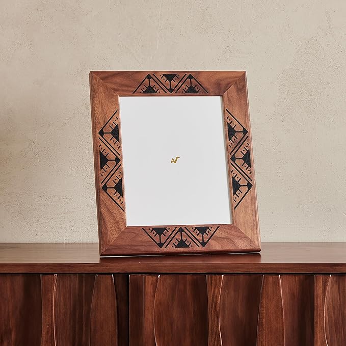 8x10inch 100% Solid American Walnut Picture Frame, Wall Mounting/Tabletop, Photo Poster Collage Wood Frames for Art Gallery Home Decor, Horizontal/Vertical Display, African Pattern, 1 Pack