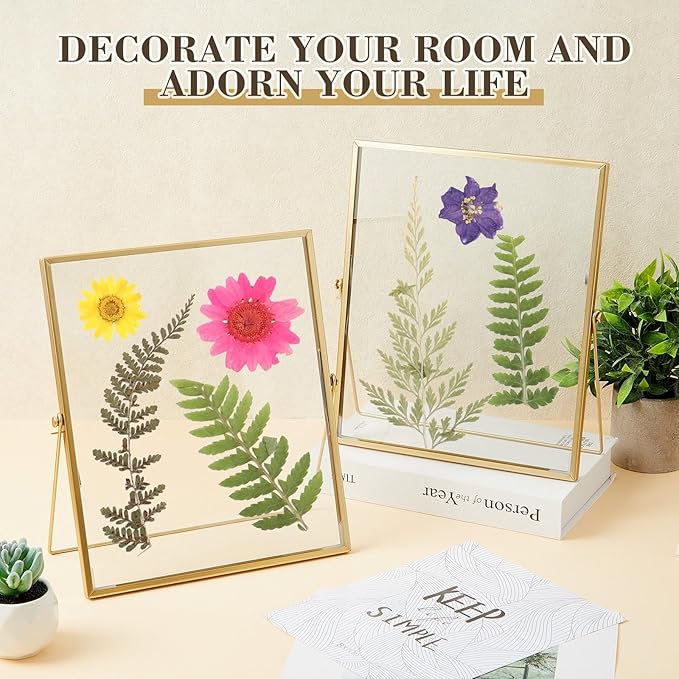 Hoteam 6 Pieces 8x10 Inch Gold Floating Frame Glass Picture Photo Frame Bulk Metal Vintage Geometric Vertical Tabletop Display or Wall Mounting Decor