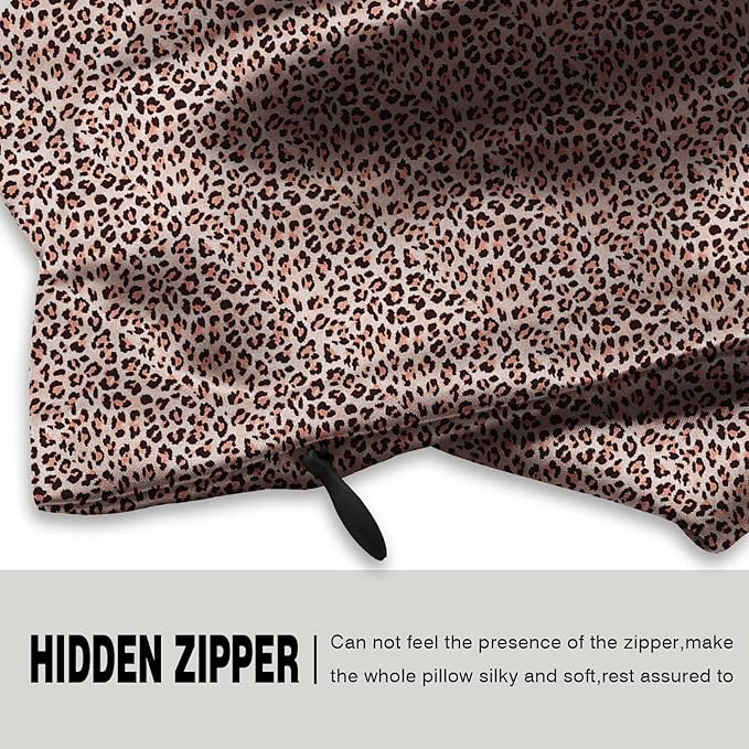 Mulberry Silk Pillowcase for Hair and Skin King Size Leopard Print Silk Pillow Cases with Zipper Soft Breathable Smooth Cooling Silk Pillow Covers for Sleeping (Taupe Leopard,20"X 36",1Pcs)
