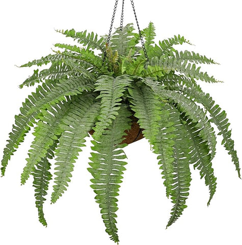 Fake Hanging Plants Large Boston Fern Artificial Plants Outdoor Realistic Fake Ferns with Palm Basket Silk Plants Ferns Hanging Plant Artificial Decor for Home Front Porch Window Garden - Dusty Green