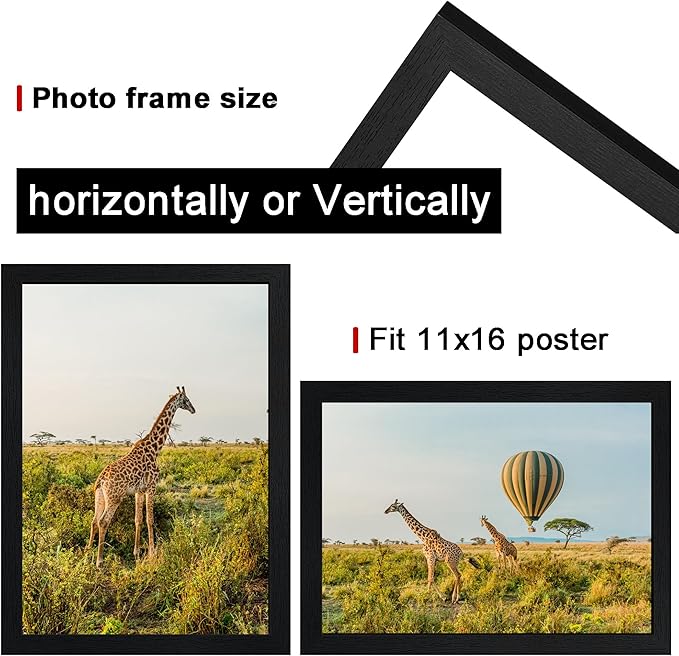 11x16 Picture Frame Set of 3,Wooden Frame 11x16 Wall Gallery Poster Photo frame Black with Durable Shatter Resistant Plexiglass for Wall Mounting Family -friend- wedding best gift