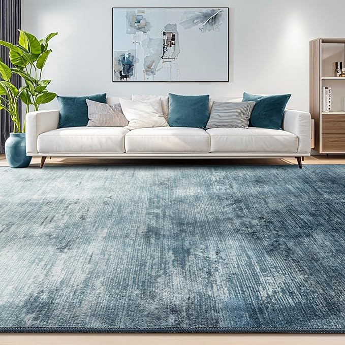Washable Rug 10x12 Area Rugs for Living Room - Stain Resistant Non-Slip Backing Boho Rug for Bedroom,Durable & Ultra-Thin Vintage Large Area Rug(10x12,Blue)