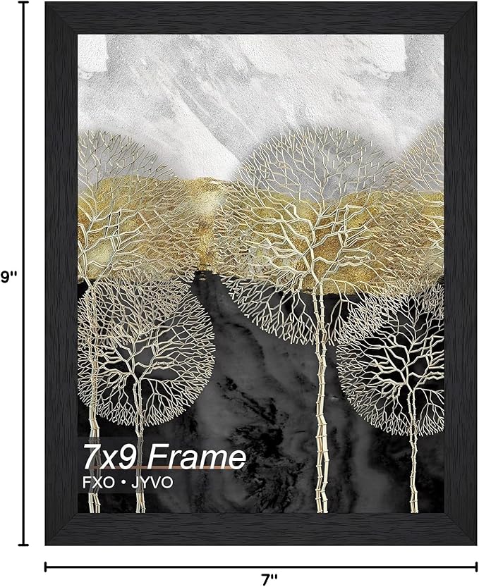 Engineered Wood 7x9 Picture Frame, Black Frame for 7 x 9 Inch Picture Poster Photo, Light Weight 7 by 9 Frame with Wood-grain for Wall - 1 Pack/Black/7"x9"