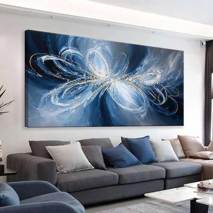 Abstract Wall Art Decor White Blue Wall Art For Living Room Decor Ready To Hang Canvas Wall Art For Office Kitchen Bedroom Canvas Prints 24x48 Inch