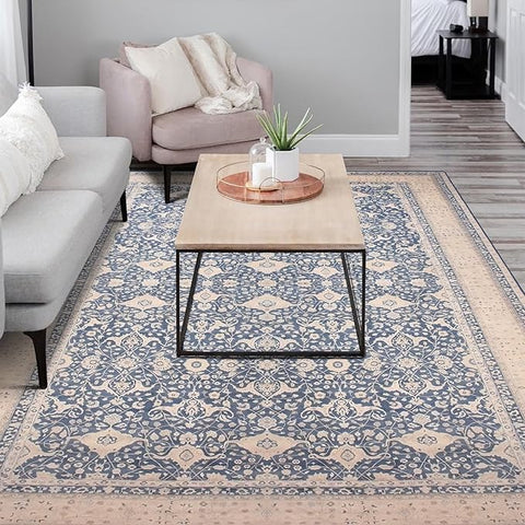 vivorug 6x9 Area Rug, Ultra-Soft Washable Rug for Living Room, Dinner Room, Bedroom, Non-Slip Vintage Inspired Blue Rug, Indoor Carpet Large Area Rug